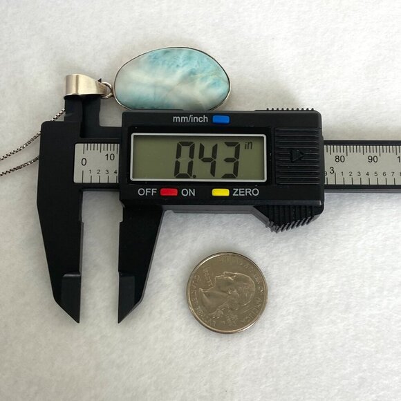 Sterling Silver 925 Oval Bezel Set Larimar Pendant Necklace 18.5" Box Chain - Picture 13 of 16